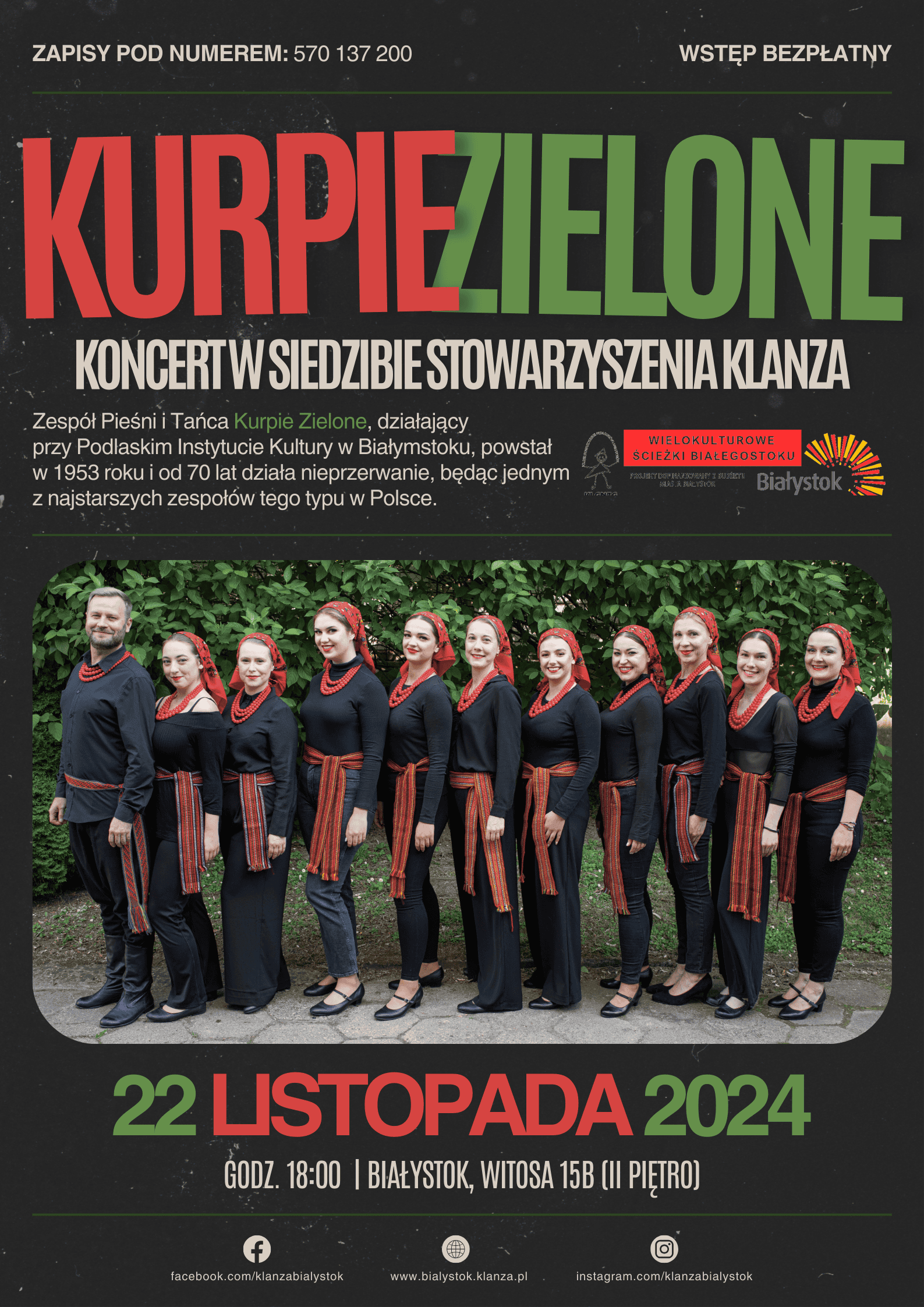 Koncert Grupy Wokalnej Zespołu Pieśni i Tańca Kurpie Zielone