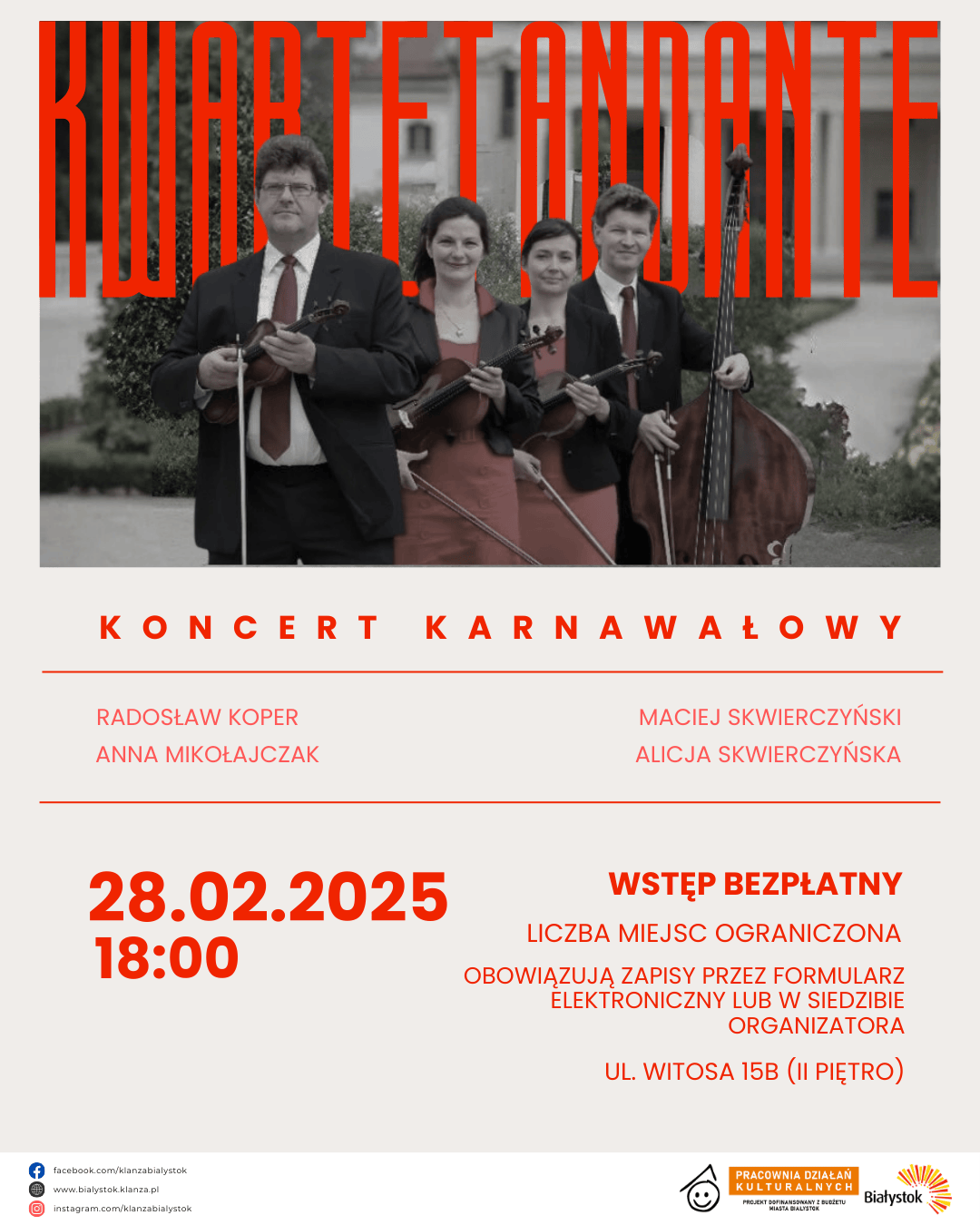 Zapraszamy na niezapomniany koncert Kwartetu Andante!